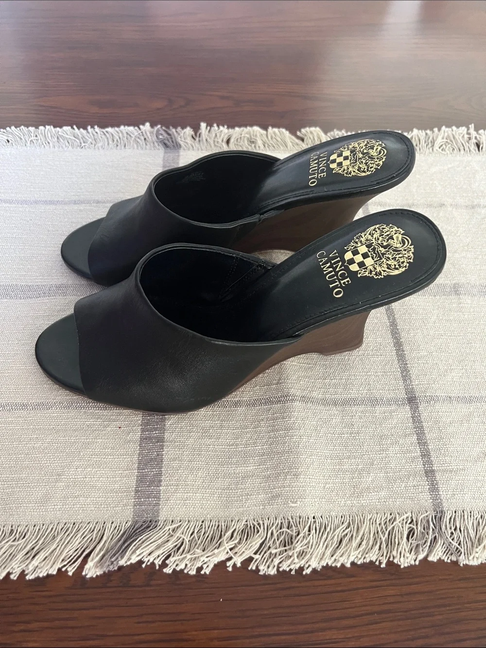 Vince Camuto Vilty wedge sandals in black leather